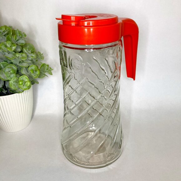Vintage Anchor Hocking Tang Pitcher/Carafe Orange Lid Retro 1970's - Picture 1 of 8